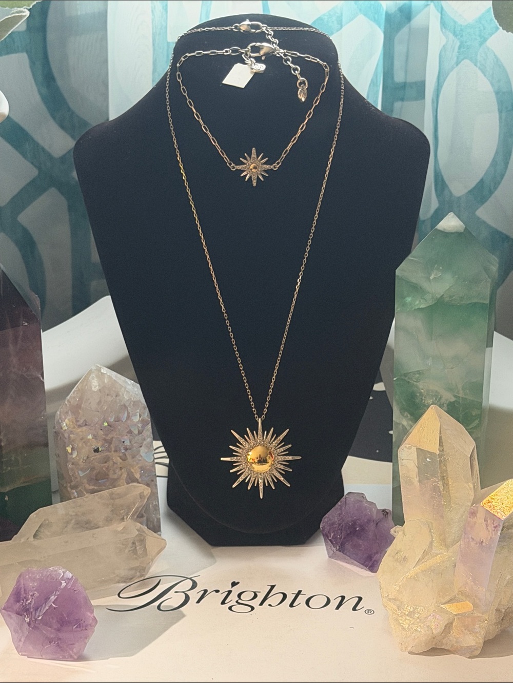 🌞🆕 RARE SUNGLOW SET BRIGHTON Vintage Two-Tone SILVR GOLD SWAROVSKI CRYSTALS 💎